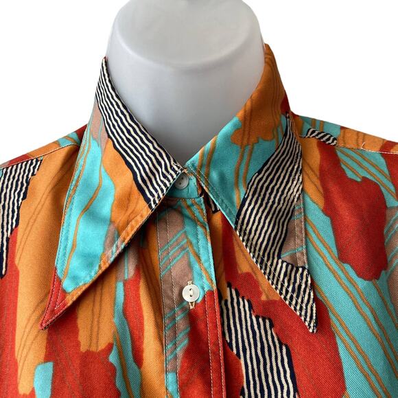 VINTAGE 70s Marc Frederic Beverly Hill Paris Abstract Print Qiana Blouse Size 40 - Picture 2 of 5